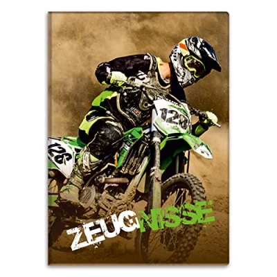 Abbildung von itenga Zeugnismappemit Motiv DIN A4 Dokumentenmappe Zeugnisse für Kinder Jugendliche Schüler Mädchen (Motocross)