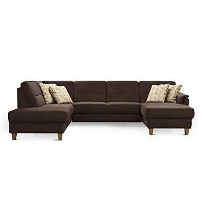 Abbildung von CAVADORE U Form Sofa Palera / Wohnlandschaft mit Schlaffunktion, Stauraum und Federkern 314 x 89 212 Mikrofaser, Braun