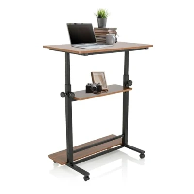 Abbildung von hjh OFFICE Stehpult höhenverstellbar Workstation II 80x50 cm Mobiler Computertisch mit Rollen, Laptoptisch, Schwarz/Walnuss 830070