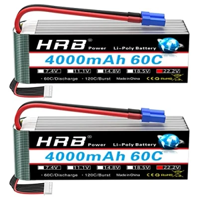 Abbildung von HRB 6S Lipo Akku 22,2V 4000mAh 60C Klasse A+ Batterie mit EC5 Stecker für RC Quadrocopter Flugzeug Helikopter Auto Boot Hobby (2 Stück)