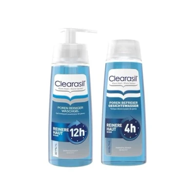 Abbildung von Clearasil Poren Reiniger Waschgel 200ml + Befreier Gesichtswasser Set Tiefenreinigung für reine Haut, gegen Unreinheiten und verstopfte