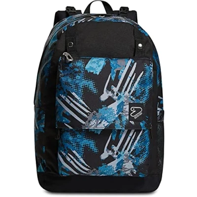 Abbildung von Seven Wende Rucksack, aus nachhaltigem Stoff, Geräumige Schultasche für Teenager, Mädchen &amp; Jungen, 2 Muster, Schule, Sport&amp;Freizeit, Doubleface; blau/schwarz, GREENISH NET