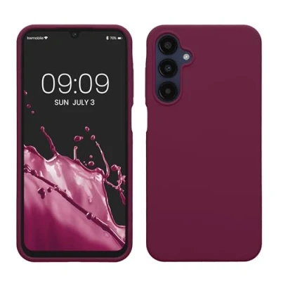 Abbildung von kwmobile Hülle kompatibel mit Samsung Galaxy A25 Silikon Handy Case Handyhülle weiche Oberfläche kabelloses Laden Bordeaux Violett