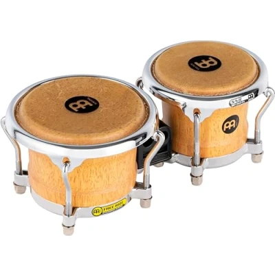 Abbildung von Meinl Percussion Bongos Mini Wood 2 kleine Handtrommeln mit 3,5 und 4,25 Zoll inkl. Stimmschlüssel Siam Eiche, Natur (FWB100SNT M)