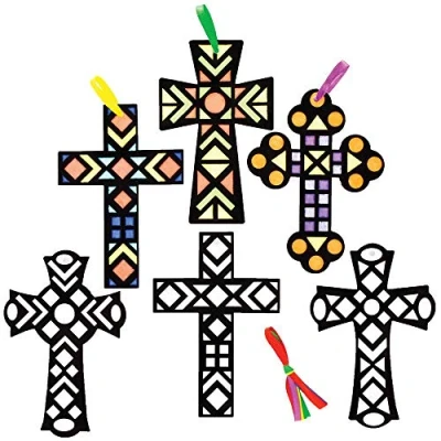 Abbildung von Baker Ross Kreuz Deko Anhänger Bastelset für Kinder zum Ausmalen (10 Stück) Kreativsets Basteln und Dekorieren zu Ostern