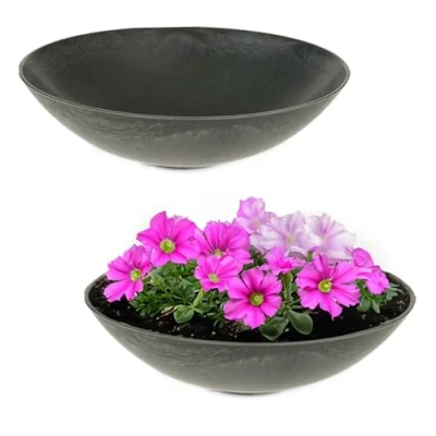 Abbildung von matches21 HOME &amp; HOBBY Große Pflanzschalen 2 STK. für draussen in 45 cm schwarz marmoriert als wetterfeste Blumenschalen Dekoschalen