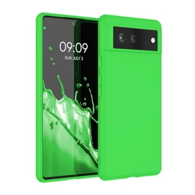 Abbildung von kwmobile Hülle kompatibel mit Google Pixel 6 weiches TPU Silikon Case Cover geeignet für kabelloses Laden Neon Grün
