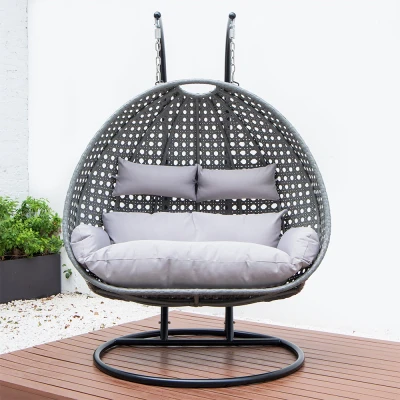 Abbildung von HOME DELUXE Hängesessel Polyrattan TWIN inkl. Regenabdeckung (Set, 5 St., Arm, Fuß, Korb, Kissen, Kette, Karabinerhaken und Regenabdeckung), gefederte Aufhängung
