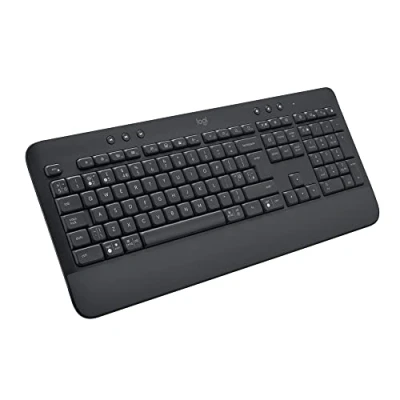 Abbildung von Logitech Signature K650 Comfort kabellose Tastatur mit Handballenauflage, BLE Bluetooth/Logi Bolt USB Empfänger, Soft Touch Tastatur, Numpad, PC/Windows/Mac, Englishes QWERTY Grau