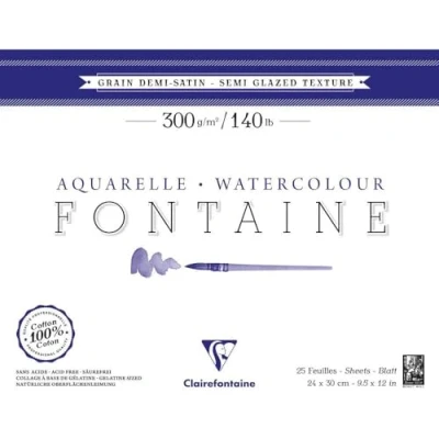 Abbildung von Clairefontaine 96406C Malblock, 4 seitig verleimt Aquarellpapier Halbsatiniert, Fontaine/Hadern, 24 x 30 cm, 25 Blatt, 300 g Packung, weiß