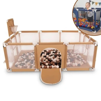 Abbildung von Selonis Laufstall Baby Großer Spielplatz Mit 100 Bälle Laufgitter Für Kinder, Beige:Pastellbeige/Kupferrot/Weiß/Schwarz