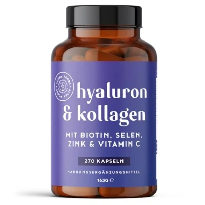 Abbildung von Hyaluron &amp; Kollagen Komplex 270 Kapseln Hochdosiert mit Hyaluronsäure, Biotin, Selen, Zink, Vitamin C Bambusextrakt Collagen Complex Haut, Haare, Nägel Alpha Foods