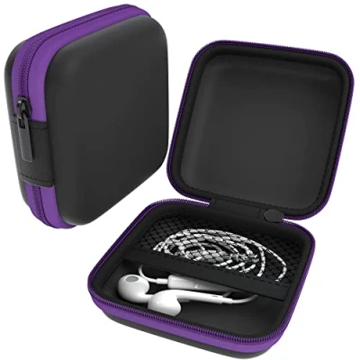 Abbildung von EAZY CASE Universal Tasche für In Ear Kopfhörer mit Netzfach Hardcase Aufbewahrungsbox, Schutztasche umlaufenden Reißverschluss, extra klein, eckig, Lila