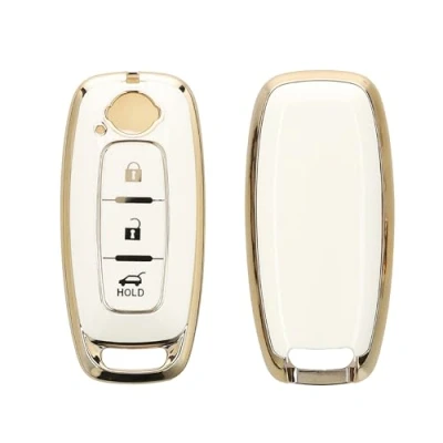 Abbildung von kwmobile Autoschlüssel Hülle kompatibel mit Nissan 3 Tasten Ariya B6 B9 X Trail T33 Qashqai Schlüsselhülle Silikon Cover Weiß Gold