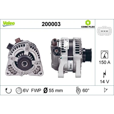 Abbildung von VALEO 200003 Lichtmaschine 14V 150A FORD: Focus 2 Kombi, Schrägheck, FIESTA 5, VOLVO: V50, S40 II