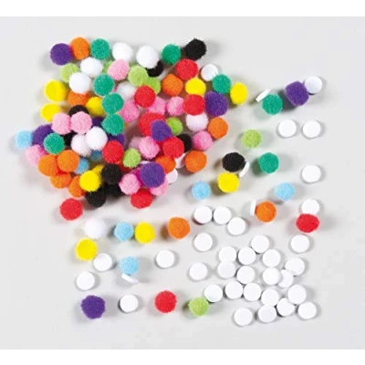 Abbildung von Baker Ross Selbstklebende Pompons zum Verzieren von Grußkarten, Bastelprojekten und Collagen (200 Stück)