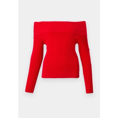 Abbildung von ONLY Onlkatia OFF Shoulder Strickpullover, Damen, Größe: Small, Salsa