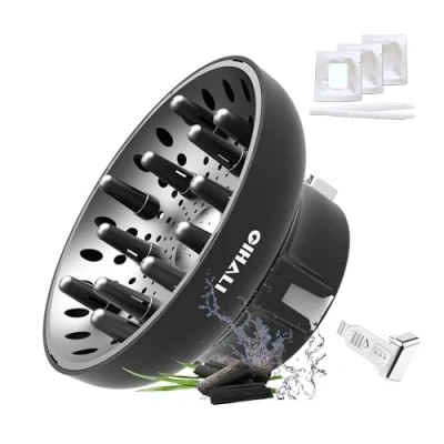 Abbildung von GIHALI Haar Diffusor &quot;Super Stabil&quot; 4,46,6 cm für lockiges und welliges Haar, Universalaufsatz Haartrockner, Diffuser Haare Locken (Schwarz (Aroma))
