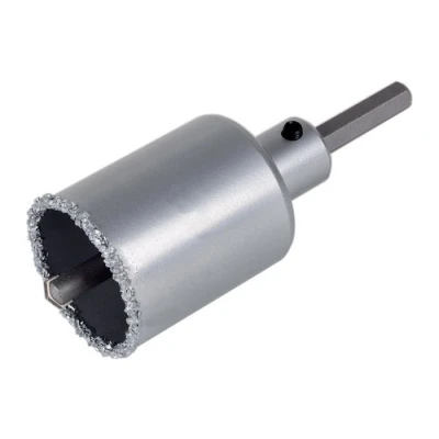 Abbildung von wolfcraft Bohrkrone, hartmetallbestreut, mit Spanndorn I 3898000 Für Sanitär und Elektroinstallationen in Mauerwerk Stein, Schnitttiefe 55 mm