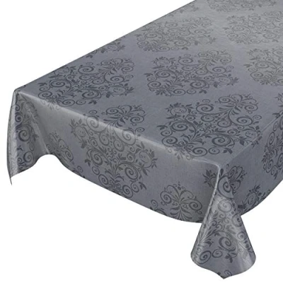Abbildung von ANRO Wachstuchtischdecke Wachstuch Wachstischdecke Tischdecke abwaschbar Ranken Barock Arabeske Anthrazit 200 x 140cm eingefasst