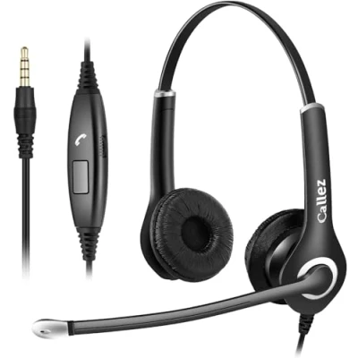 Abbildung von PC Headset Handy für Smartphone Computer Laptop, 3,5mm Klinke Kopfhörer mit Mikrofon iPhone Samsung Skype Business Office Call Center, Kristallklar Chat, Super Leicht, Ultra Komfort