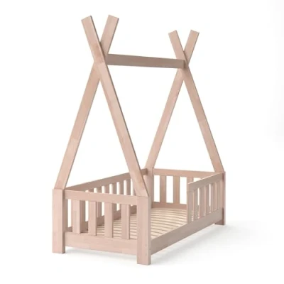 Abbildung von VitaliSpa® Kinderbett Tipi, Naturholz, 70x140 cm mit Zaun