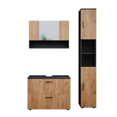 Abbildung von Vicco Badmöbel Set Irma, Anthrazit/Eiche, 3 Teile, mit Spiegelschrank 80 cm, (3 St., 4 er Set)
