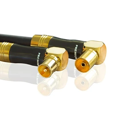 Abbildung von Premium X 7,5m Gold Line TV Antennenkabel Schwarz Koax Anschluss IEC Stecker Buchse 90 gewinkelt Metallgehäuse