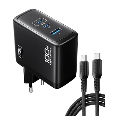 Abbildung von INIU 100W USB C Ladegerät, 3 Ports Mehrfach Netzteil mit Kable, PD 3.0 Schnellladegerät für MacBook Pro, iPad, iPhone 16 Pro Max, Galaxy S24 Ultra, Google, Vision