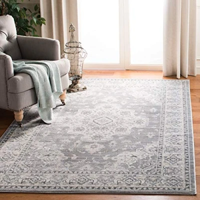 Abbildung von SAFAVIEH Traditionell Teppich für Wohnzimmer, Esszimmer, Schlafzimmer Isabella Collection, Kurzer Flor, Grau und Hellgrau, 160 X 229 cm
