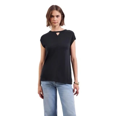 Abbildung von Street One Studio Leinenlook Cutout Shirt Tshirt basic, Damen, Größe: 46, Blau
