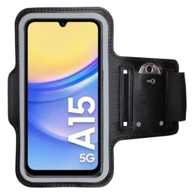 Abbildung von CoverKingz Sportarmband für Samsung Galaxy A15 4G/5G Armtasche mit Schlüsselfach Oberarm Halterung Sport Laufarmband Handy Armband Schwarz