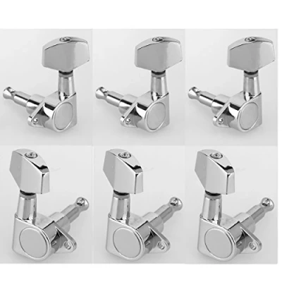 Abbildung von Musiclily 3L3R Gitarren Mechaniken Stimmwirbel Machine Heads Tuning Pegs für E Gitarre Folk Akustikgitarre,Chrom Großer Knopf