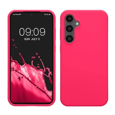 Abbildung von kwmobile Hülle kompatibel mit Samsung Galaxy S23 FE Silikon Handy Case Handyhülle weiche Oberfläche kabelloses Laden Neon Pink