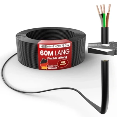 Abbildung von MAS Premium Von 5 bis 100m Kunststoffschlauchleitung H05VV F 2, 3 oder x0,75; x1; x1,5 x2,5 und 4G0,75 Flexible Leitung Kabel Gerätekabel (H05VV SW, 60m)