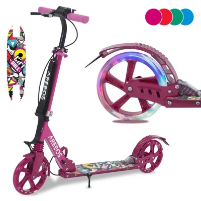 Abbildung von Arebos Tretroller Cityroller mit LED Reifen, höhenverstellbar, klappbar
