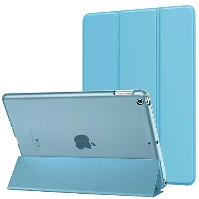 Abbildung von MoKo Hülle Kompatibel für iPad 9.7 2017/2018, 5./6. Generation PU Leder Tasche Schutzhülle Schale Smart Case mit Transluzent Rücken Deckel Auto Schlaf/Wach Stanfunktion, Nebliges Blau