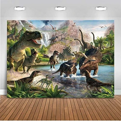 Abbildung von Mehofoto Dinosaurier Thema Hintergrund 7x5ft Vinyl Geburtstag Kulissen für Kinder Party Dekoration Nahtlose Fotografie
