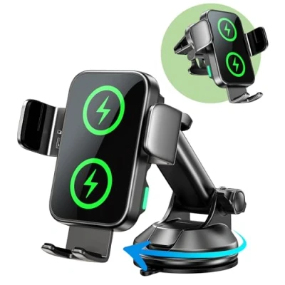 Abbildung von GuMosh [Dual Coil] Mag safe Autohalterung mit Ladefunktion, Schnelles Ladegerät [Auto Clamping Alignment] Windschutzscheibe Dashboard Air Vent Handyhalterung Auto für Samsung Flip,Galaxy,i Phone 12 16