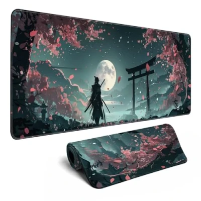 Abbildung von Japanisches Vollmond Mauspad, Schreibtischunterlage, Samurai Schreibtisch Dekormatte, großes Gaming Mauspad für Schreibtisch, Computer, Tastatur, Laptop, Schreibtischdekoration, Heimbüro Zubehör (80 x