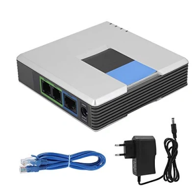 Abbildung von VoIP Gateway, Tragbarer 2 Port Adapter Internet Phone Gateway SIP RJ45 Kabel Unterstützung V2 Protokoll für PAP2T(EU Stecker)