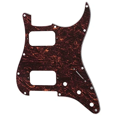 Abbildung von Musiclily Pro 11 Löcher Round Corner HH Strat Pickguard 2 Humbuckers Schlagbrett für American/Mexican Fender Standard Stratocaster E Gitarre, 4 lagig Red Tortoise