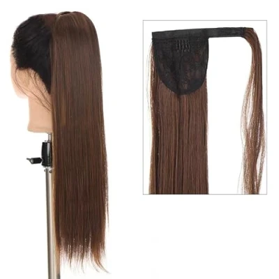 Abbildung von 85CM Lang Glattes Pferdeschwanz Haarteil Synthetik Haarverlängerung Zopf Haar Extension für Damen Mädchen (Hellbraun)
