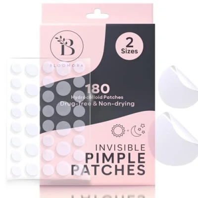 Abbildung von BLOOMORA Unsichtbare Pickel Patch (180 Stück), Hydrokolloid Pflaster für Akne, Anti Patches, Pimple Patches das Gesicht, (Größen S/L)