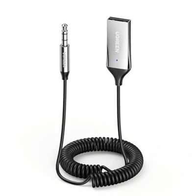 Abbildung von UGREEN Aux Bluetooth Adapter Auto 5.3 Empfänger Klinke für Freisprechanruf und Wireless Musik kompatibel mit USB Anschluss, Lautsprecher, Verstärker (Silber)