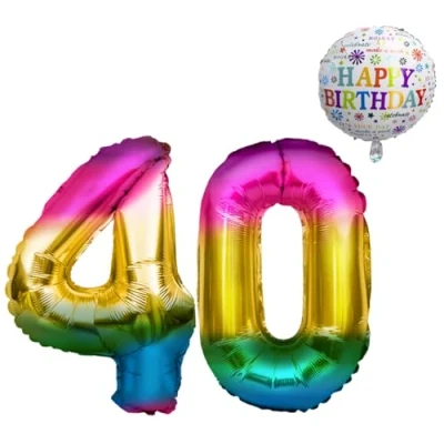 Abbildung von Luftballon 40. Geburtstag XXL Riesen Folienballon SET 101CM + 45 CM Ballon 5M Deko Band 40 Helium geeignet Wiederverwendbar Männer Frauen