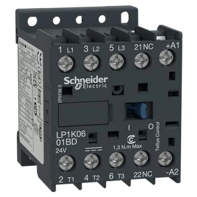 Abbildung von Schneider Electric Leistungsschütz LP1K 3p, 400 V AC3, Spule 24 DC, +1Ö, 4 kW, 9 A, LP1K0901BD
