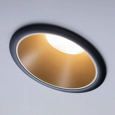 Abbildung von Paulmann 93403 LED Einbauleuchte Cole rund incl 1x6W dimmbar Einbaustrahler Schwarz, Gold matt Einbaulampe Kunststoff, Alu Zink Deckenspot 2700K