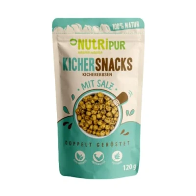 Abbildung von Kichererbsen Snack: 120g leckere Kichersnacks gesalzen Aus doppelt gerösteten Gesalzene geröstet Kicher Erbsen Snack vegan Natürliche Knabbereien geroestet NutriPur