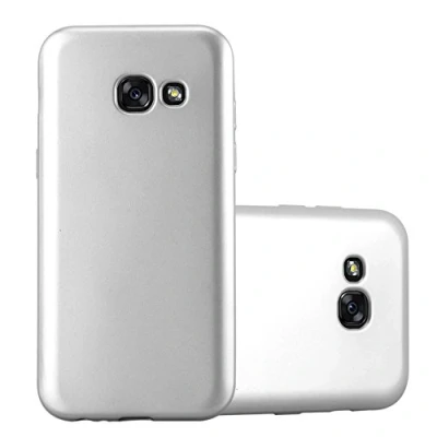Abbildung von Cadorabo Hülle kompatibel mit Samsung Galaxy A3 2017 Schutzhülle TPU Silikon Case Metallic Design Slim Kratzfest Weiche Gummi Rundumschutz für in Silber